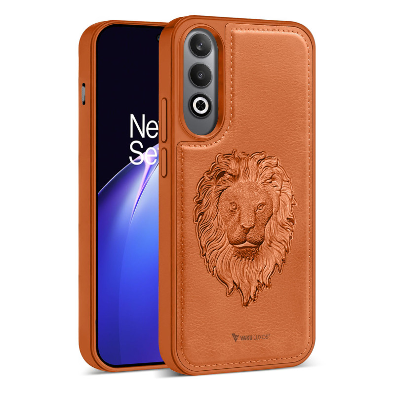 Vaku ® OnePlus Nord CE4 Lion Embossed Luxury Designer Leather Protective Back Cover Case