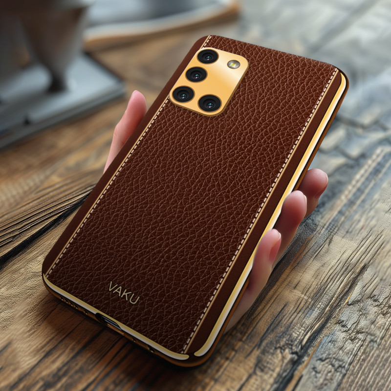 Vaku ® Samsung Galaxy A31 Luxemberg Leather Stitched Gold Electroplated Soft TPU Back Cover