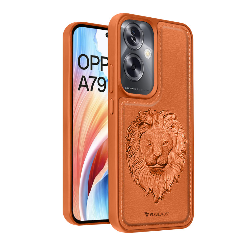 Vaku ® Oppo A79 5G Lion Embossed Luxury Designer Leather Protective Back Cover Case