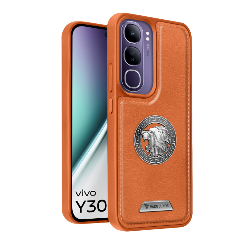 Vaku ® Vivo Y300 5G Regal Shield Metal Lion Engraved Leather Protective Back Cover