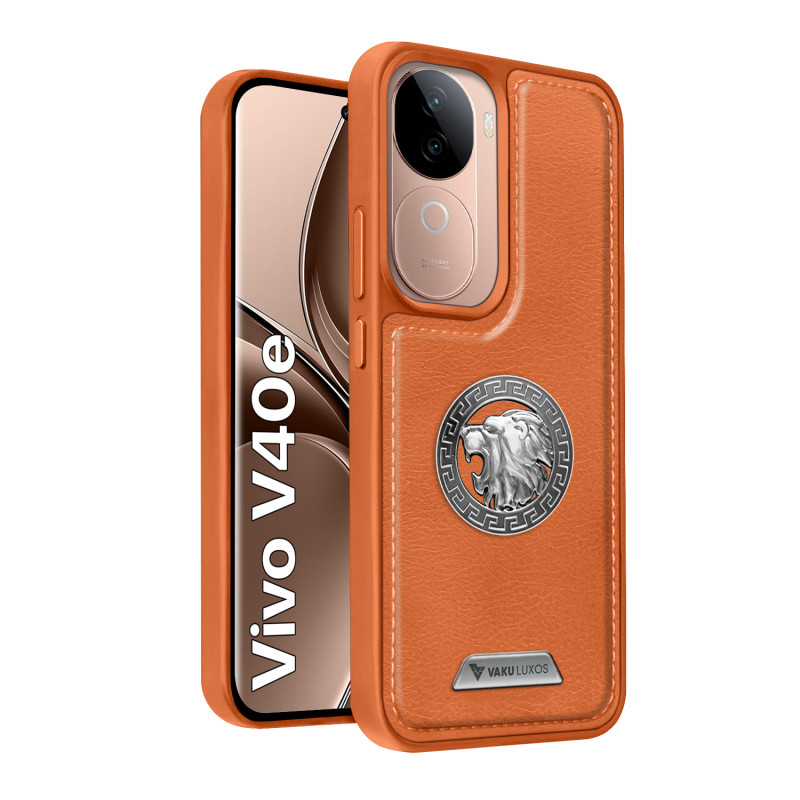 Vaku ® Vivo V40e 5G Regal Shield Metal Lion Engraved Leather Protective Back Cover