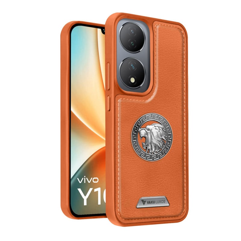 Vaku ® Vivo Y100 5G Regal Shield Metal Lion Engraved Leather Protective Back Cover
