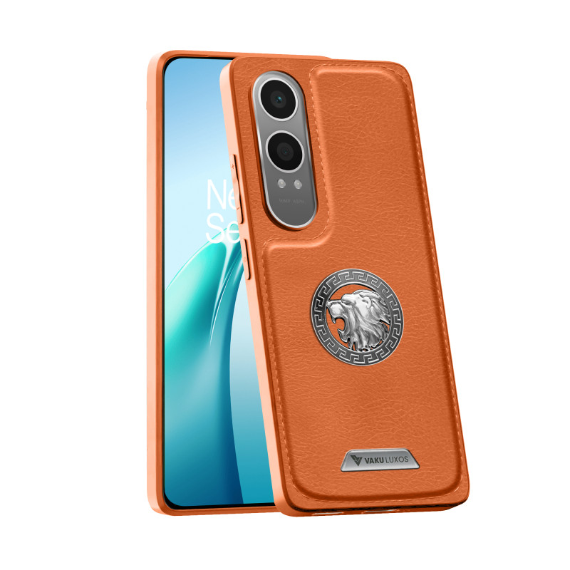 Vaku ® OnePlus Nord CE4 Lite 5G Regal Shield Metal Lion Engraved Leather Protective Back Cover