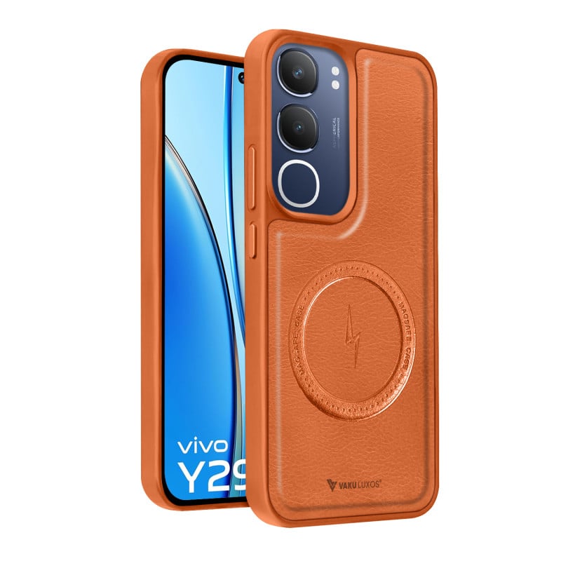 Vaku ® Vivo Y29 5G Maxtron Leather Stitched Magnetic Magsafe Non-Slip Grip Shockproof Back Cover