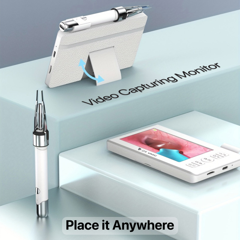 DR VAKU ® ENTSIGHT Pro Digital Otoscope Smart Ear Cleaner Inspection Kit with Wireless Display Screen HD Camera 6 LED Lights for Nose, Throat, Dental, Skin Video Recording Monitor + 13 Silicone Tips Free