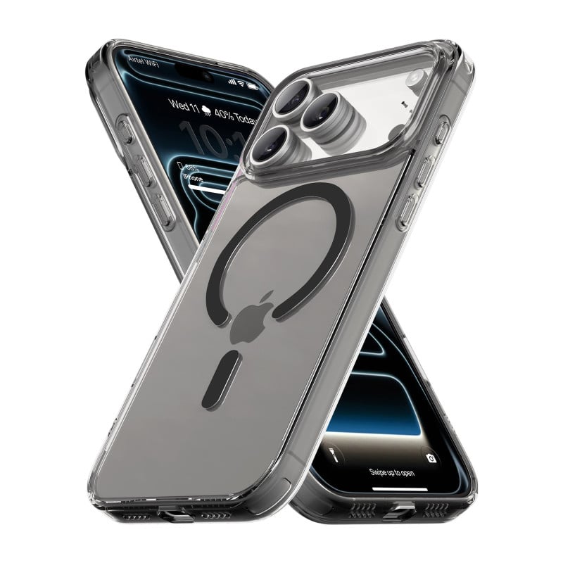 Vaku Luxos ® Apple iPhone 17 Pro Glassy Magpro Smokey Transparent TPU Case Shockproof Non-Yellowing Scratch Resistant Military Grade Protection Screen Protector Back Cover