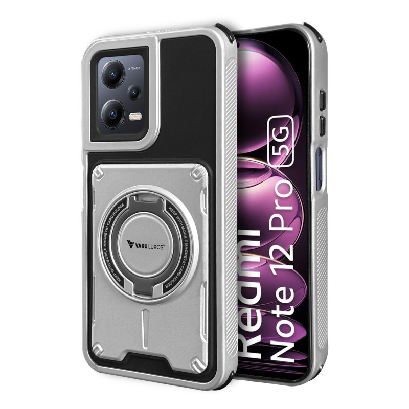 Vaku Luxos ® Xiaomi Redmi Note 12 Pro Axion Armor Military Grade Protective Case with Magnetic Ring Holder Kickstand Back Cover