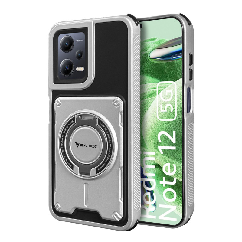 Vaku Luxos ® Xiaomi Redmi Note 12 5G Axion Armor Military Grade Protective Case with Magnetic Ring Holder Kickstand Back Cover