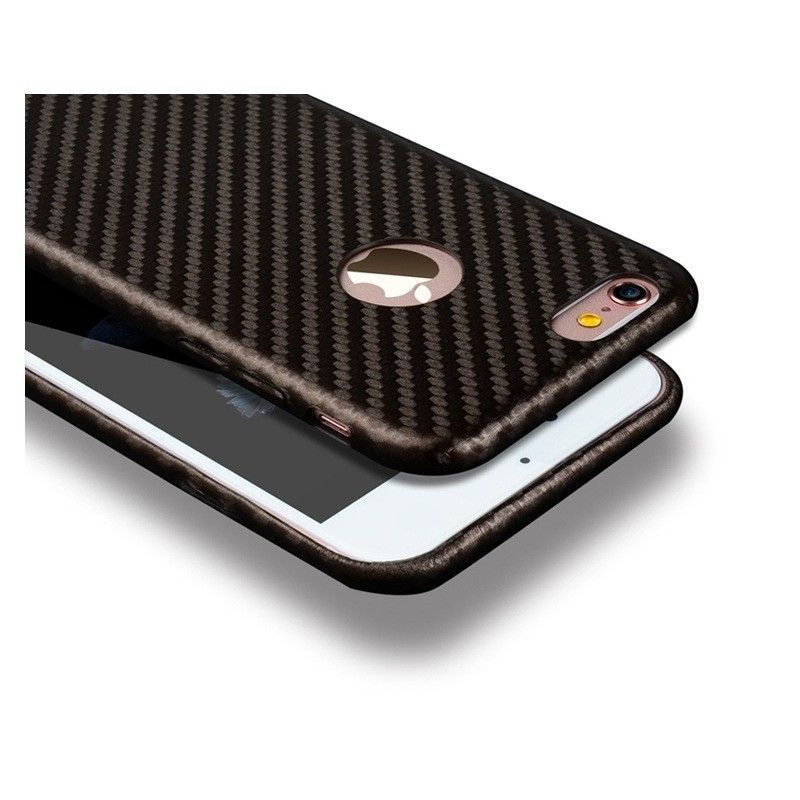 WUW ® Apple iPhone 6 / 6S Carbon Fiber Finish Ultra-Light & Thin Logo Display Grip Back Cover