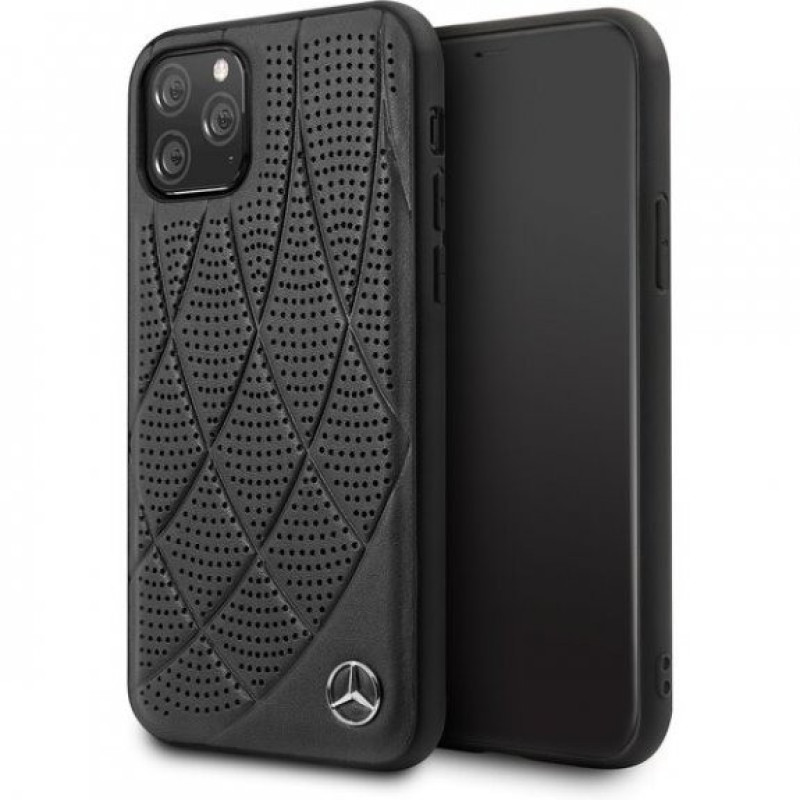 Mercedes Benz ® Apple iPhone 11 Pro Max Bow Line Quilted Perforated Leather Back Cover