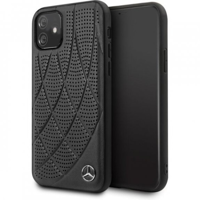 Mercedes Benz ® Apple iPhone 11 Bow Line Quilted Perforated Leather Back Cover