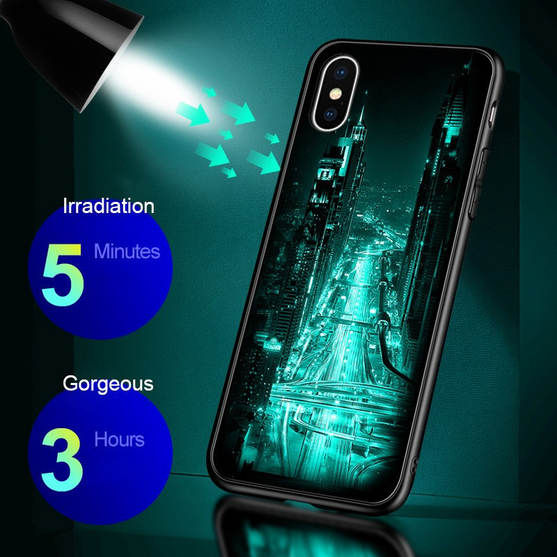 VAKU ® Apple iPhone X Luminous Printed Glass Shell Battery Glowing Case Back Cover