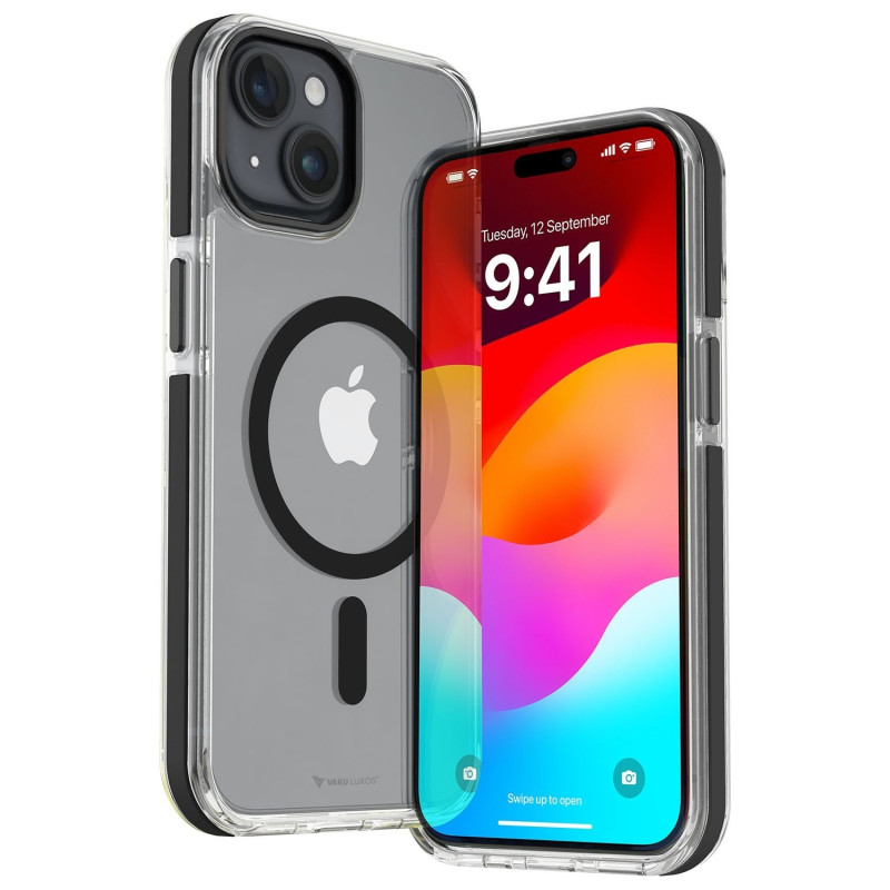 Vaku Luxos ® Apple iPhone 15 / 15 Plus / 15 Pro / 15 Pro Max Vortex Magpro Gel Cushion Slim Fit Shockproof Certified Mag-Safe Crystal Clear Camera Metal Ring Back Cover