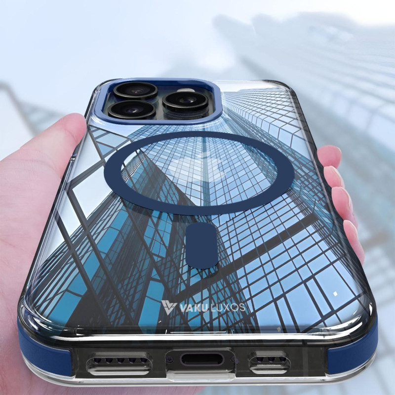 Vaku Luxos ® Apple iPhone 15 Pro Max Vortex Magpro Gel Cushion Slim Fit Shockproof Crystal Clear Camera Metal Ring Certified Mag-Safe Back Cover