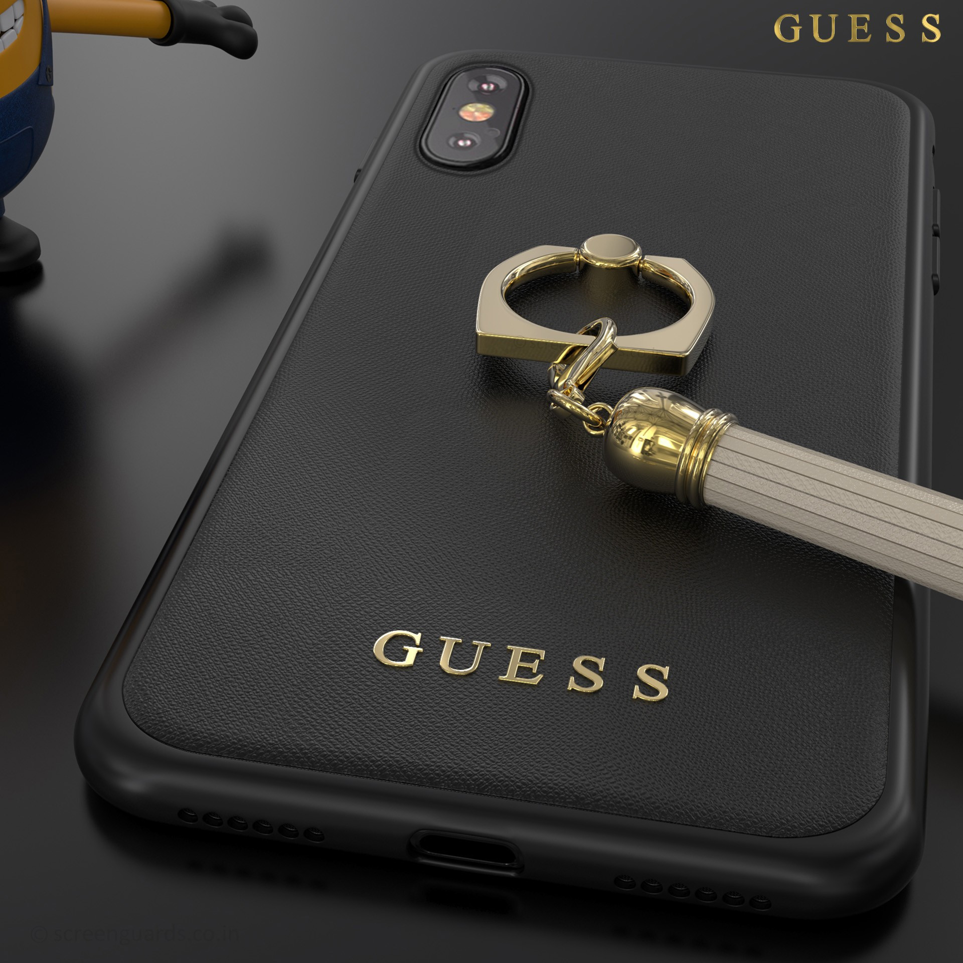 GUESS ® Apple iPhone X Premium Luther Leather 2K Gold Electroplated + inbuilt ring stand + detachable Tassels Back - iPhone X / XS - Apple - Mobile / Tablet - Luxurious Covers