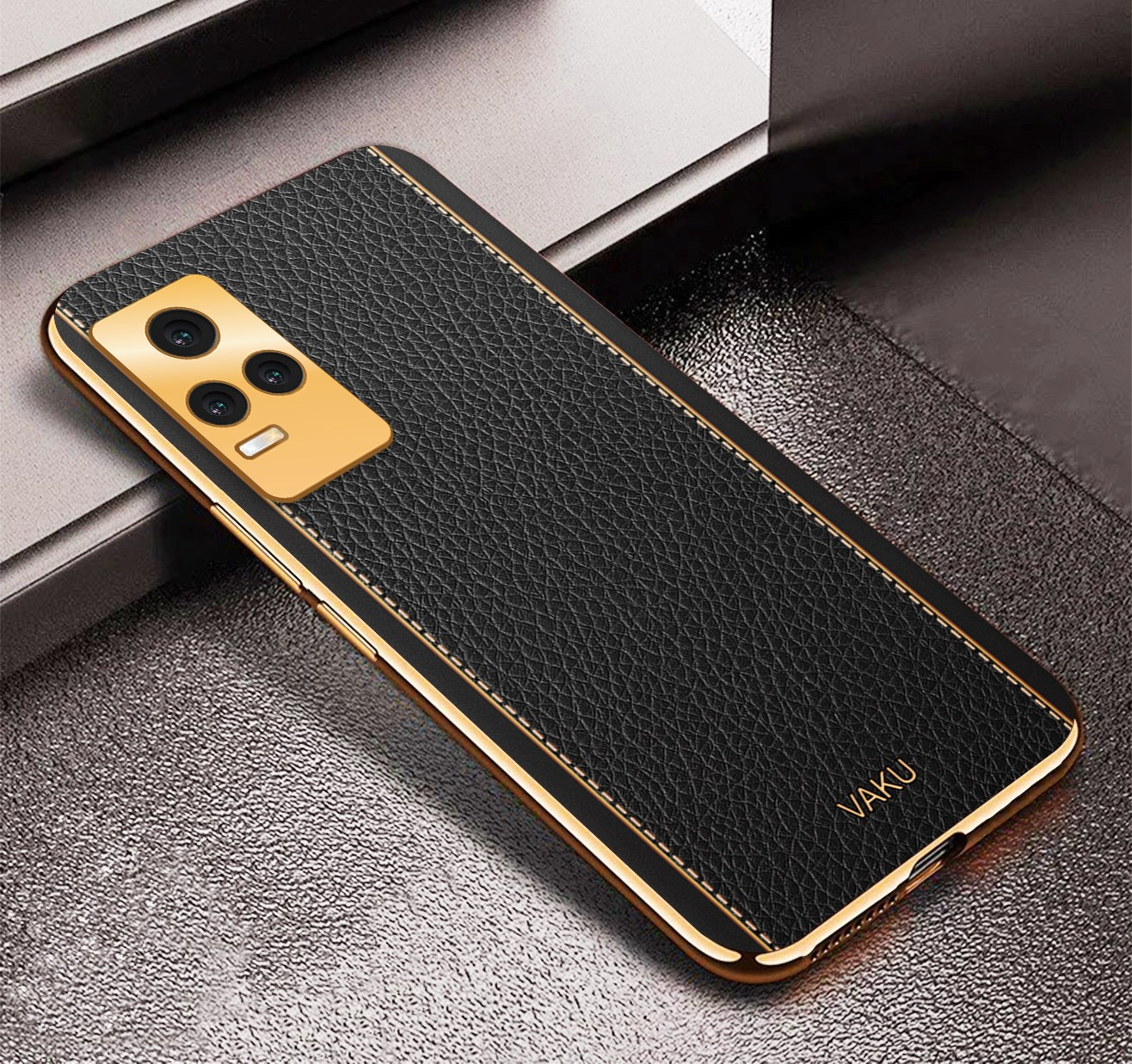 Vaku ® Vivo Y73 Luxemberg Series Leather Stitched Gold Electroplated Soft  TPU Back Cover - Y73 - Vivo - Mobile / Tablet - Luxurious Covers