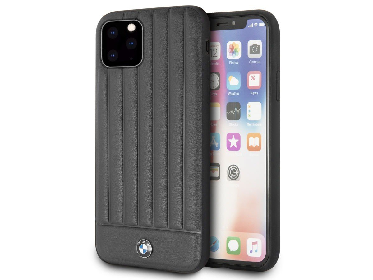 Bmw For Apple Iphone 11 Pro Max Real Leather Textured Case With Hot Stamped Lines Back Cover Black Bmw Brand Luxurious Covers