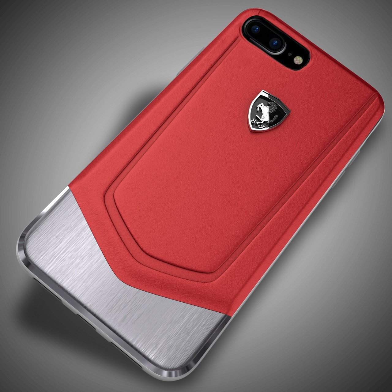 Ferrari ® Apple iPhone 7 Plus Moranello Series Luxurious Leather Metal Case Limited Edition Back Cover