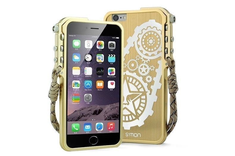 Simon Apple iPhone 6 6S Metallic Mechanical Trigger Arm Premium Aluminium Gear Bumper Back Cover iPhone 6 6S Apple Back Cover Case Tempered Glass Luxurious Covers