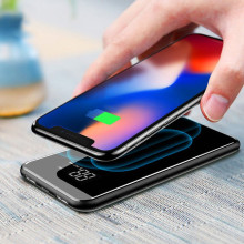 Vaku ® Glassia Series Wire-less Charging Glossy Finish With Digital Display High Power 15,000 mAh Dual-USB Output -Jet Black