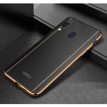 Vaku ® Samsung Galaxy A20 / A30 Vertical Leather Stitched Gold Electroplated Soft TPU Back Cover
