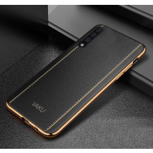 Vaku ® Samsung Galaxy A30S Vertical Leather Stitched Gold Electroplated Soft TPU Back Cover
