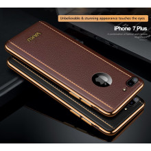 VAKU ® Apple iPhone 7 Plus Vertical Leather Stitched Gold Electroplated Soft TPU Back Cover