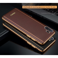 Vaku ® Samsung Galaxy Note 10 Plus Vertical Leather Stitched Gold Electroplated Soft TPU Back Cover