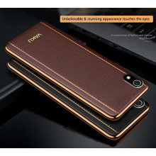 Vaku ® Xiaomi Redmi 7A Vertical Leather Stitched Gold Electroplated Soft TPU Back Cover