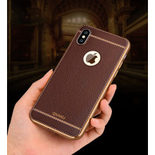 Vaku ® Apple iPhone X / XS Leather Stitched Gold Electroplated Soft TPU Back Cover