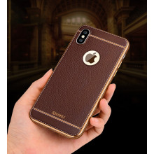 Vaku ® For Apple iPhone XS Max Leather Stitched Gold Electroplated Soft TPU Back Cover