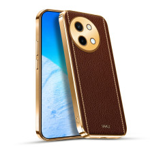 Vaku ® Vivo Y58 5G Luxemberg Leather Pattern Gold Electroplated Soft TPU Back Cover