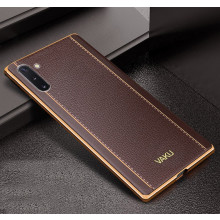 Vaku ® Samsung Galaxy Note 10 Vertical Leather Stitched Gold Electroplated Soft TPU Back Cover