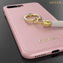 GUESS ® Apple iPhone 7 plus Premium Luther Leather 2K Gold Electroplated + inbuilt ring stand + detachable Tassels Back Case