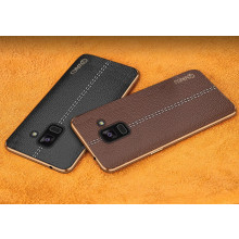 Vaku ® Samsung Galaxy A8 Plus Lexza Series Double Stitch Leather Shell with Metallic Camera Protection Back Cover