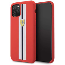 Ferrari ® For Apple iPhone 11 Pro Max White Stripe Liquid Silicon Velvet-Touch Silk Finish Shock-Proof Back Cover