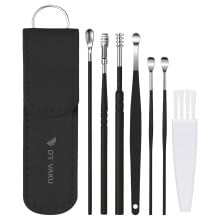 Dr Vaku ® Reusable EarWax Removal Cleaning Tool Kit (Set of 7) Stainless Steel With Storage Case Ear Pick Scoop Curette Cleaner And Spring Buds Safe Easy & Hygienic