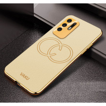 Vaku ® Oppo F19 Pro Plus 5G Skylar Leather Pattern Gold Electroplated Soft TPU Back Cover