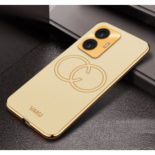 Vaku ® Vivo T1 4G Skylar Leather Pattern Gold Electroplated Soft TPU Back Cover