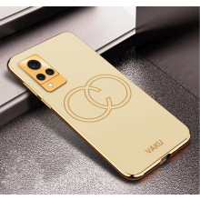 Vaku ® Vivo V21 5G Skylar Leather Finish Gold Electroplated Soft TPU Back Cover