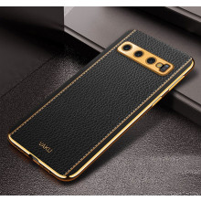 Vaku ® Samsung Galaxy S10 Luxemberg Series Leather Stitched Gold Electroplated Soft TPU Back Cover