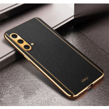 Vaku ® OnePlus Nord CE Luxemberg Series Leather Stitched Gold Electroplated Soft TPU Back Cover