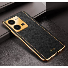Vaku ® Vivo Y35 4G Luxemberg Leather Pattern Gold Electroplated Soft TPU Back Cover