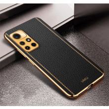 Vaku ® Redmi Note 11T 5G Luxemberg Series Leather Stitched Gold Electroplated Soft TPU Back Cover