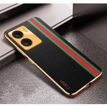 Vaku ® Vivo Y56 Felix Line Leather Stitched Gold Electroplated Soft TPU Back Cover Case