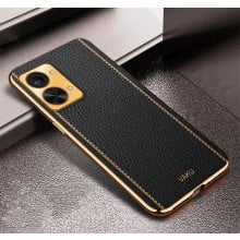 Vaku ® OnePlus Nord 2T 5G Luxemberg Series Leather Stitched Gold Electroplated Soft TPU Back Cover