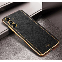 Vaku ® Samsung Galaxy A55 5G Luxemberg Leather Pattern Gold Electroplated Soft TPU Back Cover