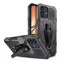 Vaku ® Vivo V23 5G Vanguard Military Grade Armor Case with Metal Belt Clip Kickstand Back Cover