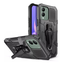 Vaku ® Vivo Y17s Vanguard Military Grade Armor Case with Metal Belt Clip Kickstand Back Cover