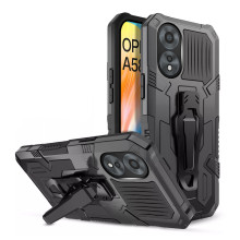 Vaku ® Oppo A58 4G Vanguard Military Grade Armor Case with Metal Belt Clip Kickstand Back Cover
